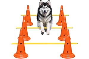 AEDNX Dog Agility Hurdle Cone Set Dog Agility Course Backyard Set Include 6 Agility Cones 3 Agility Rods Dog Agility Training Equipment Height Adjustable Obstacle with Storage Bag （L-Orange）