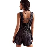 utcoco Women's 2025 Summer Casual Sleeveless Denim Romper Elastic Waist Loose Jean Shorts Jumpsuit Overalls