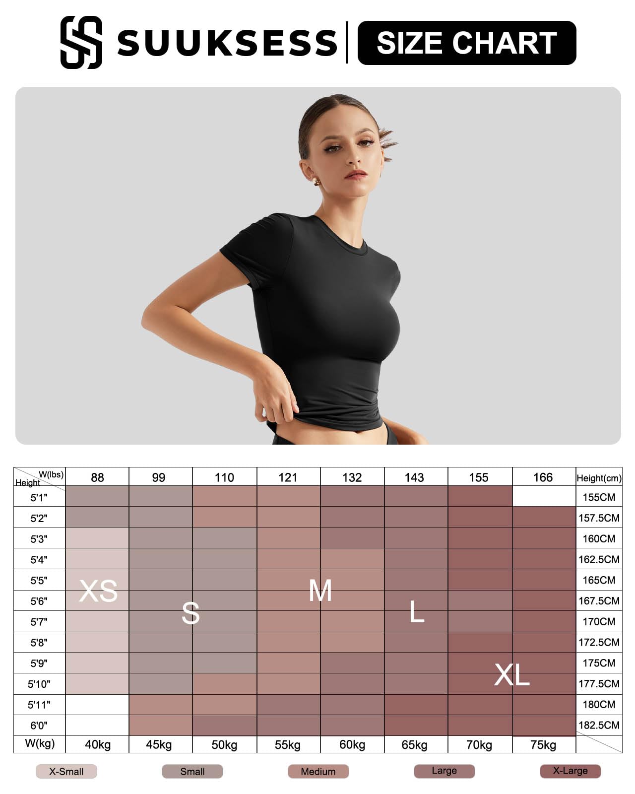 SUUKSESS Women Double Lined Fitted Basic Tee Crew Neck Short Sleeve Y2K Crop Top