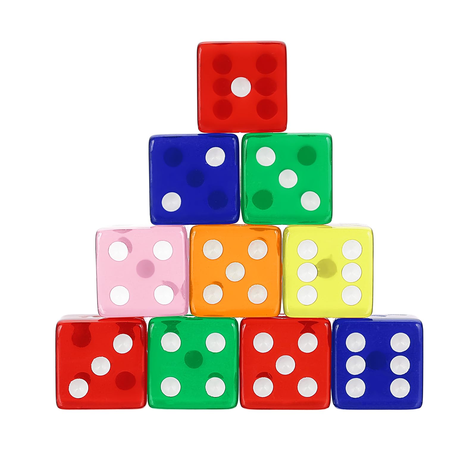 sourcing map 36Pcs Acrylic Dice, 19mm/0.75" Translucent D6 Dice, 6 Sided Square Rounded Edge for Board Table Games Birthday Theme Party Supply, (Blue/Red/Orange/Yellow/Light Pink/Green) — image 1