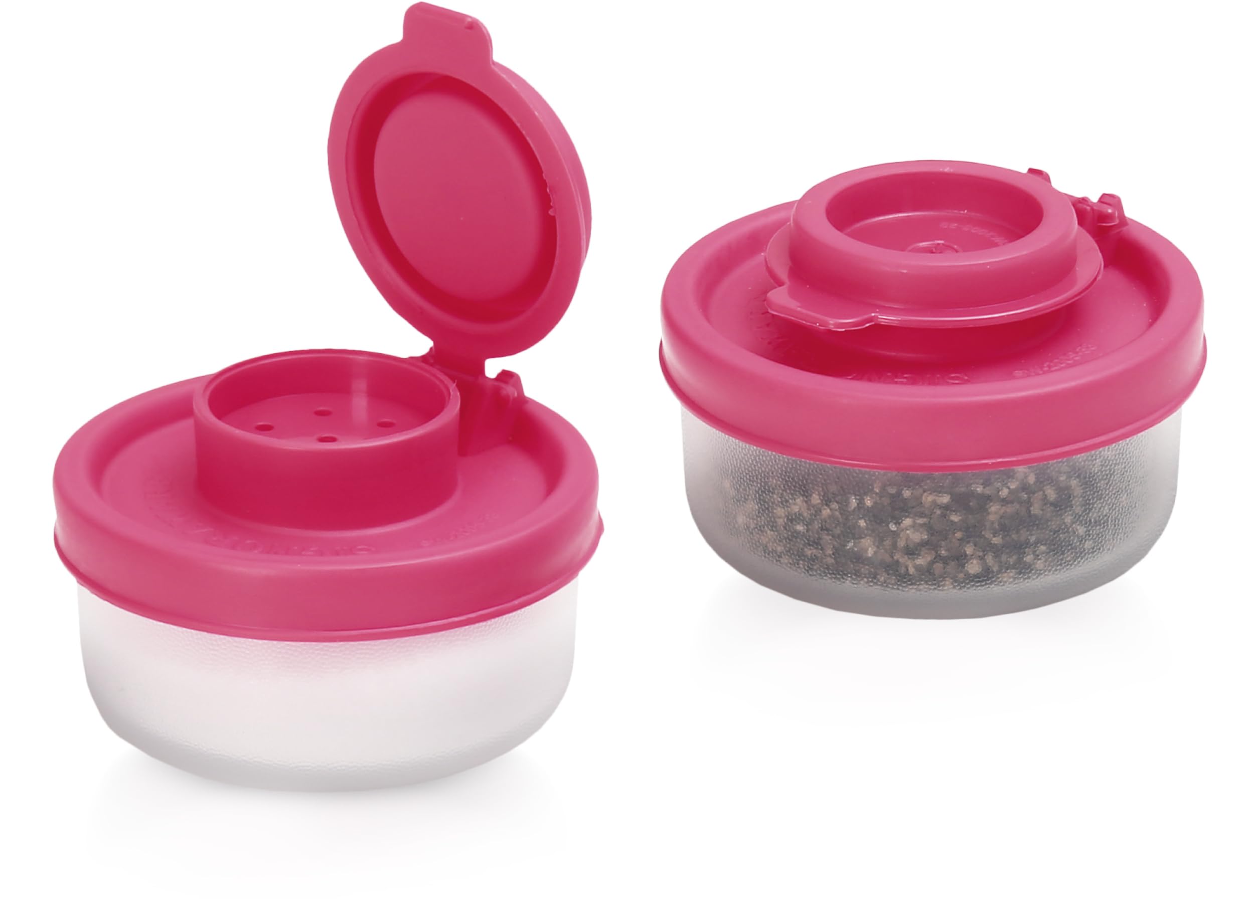 SIGNORA WARE Salt and Pepper Shaker, Set of 2, Mini, Transparent with Red Lid, BPA-Free, Plastic, for Lunchbox, Camping, Picnic, Outdoor, Kitchen, Travel