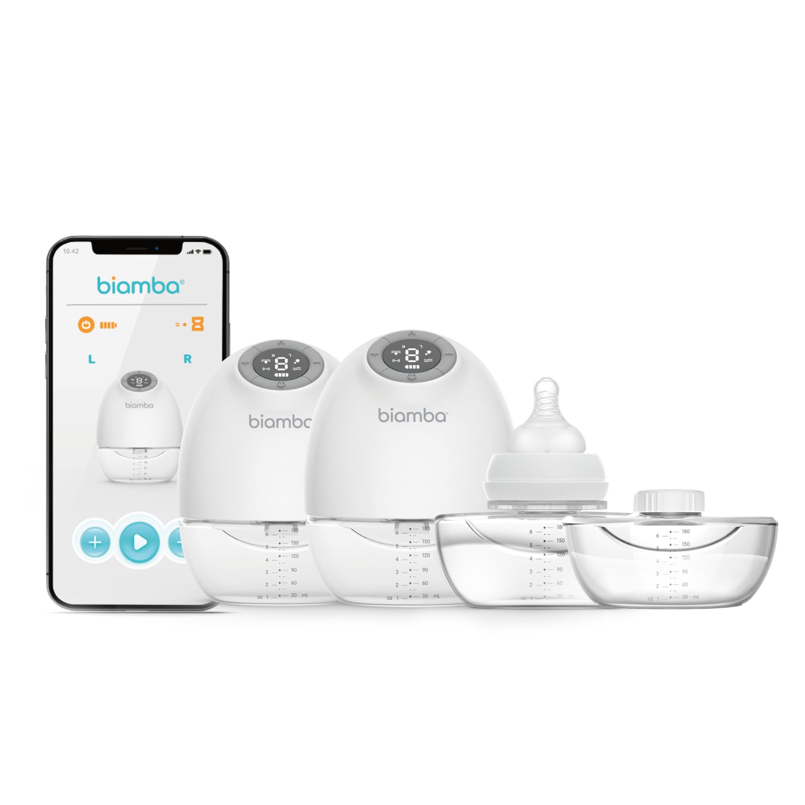 Photo 1 of Biamba Pump Pro Portable Breast Pump Hands Free - 180mL Capacity Wearable Breastfeeding Pumps with App Control, Electric Hands Free Breast Pumps with 3 Modes, 9 Suction Levels, Slim Design, Double