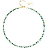 KissYan Boho Beaded Choker Necklace for Women, Gemstone Choker Natural Stone Freshwater Pearl Surfer Necklaces 14K Gold Plated Summer Beach Handmade Jewelry