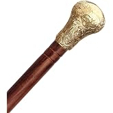Medieval Replicas 37" Walking Stick in Brass Solid Metal Canes with Detachable Brass Knob Handle - Handmade in Gold Finish