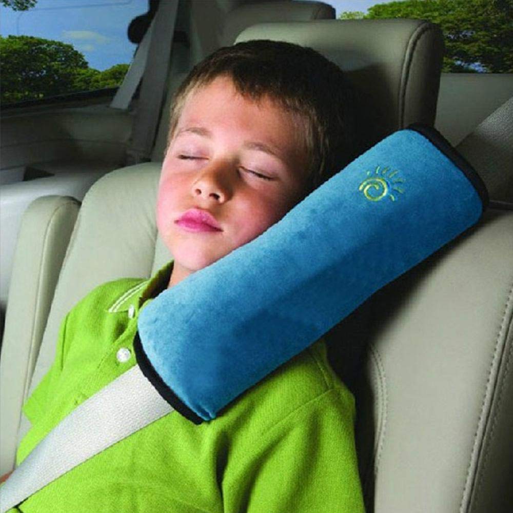Volwco Seatbelt Pillow for Kids, Vehicle Shoulder Pads, Kids Car Safety Belt Pillow Seat Belt Cushion Head Neck Chin Support Blue B07QMSP27N