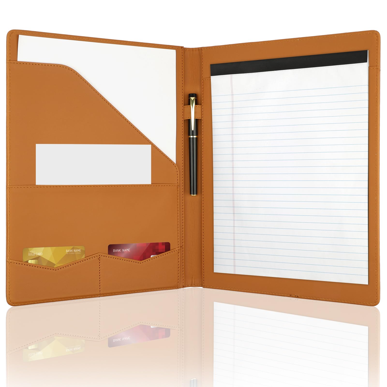 Photo 1 of MOWPOG Professional Padfolio Portfolio Binder, Faux Leather Interview Resume Folder, Letter Size A4 Legal Writing Pad Holder, Document Organizer for Business School Office Conference (Brown)