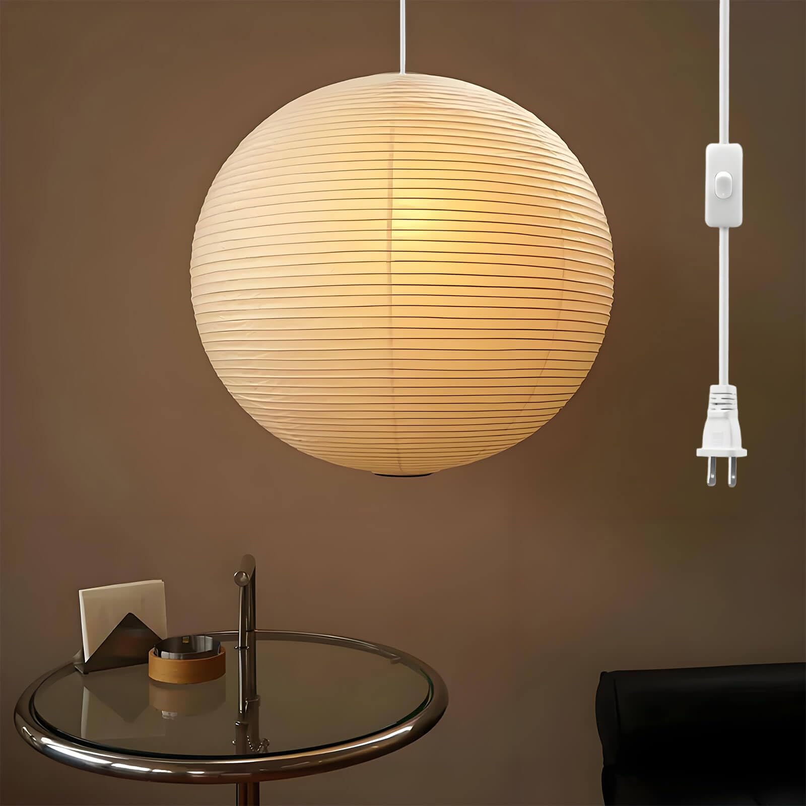 Photo 1 of FEHEED Plug in Pendant Light,15 Ft Hanging Paper Lantern 12" White Paper Lamp Hanging Pendant Light with On/Off Switch for Birthday Wedding Living Room and Home Decor