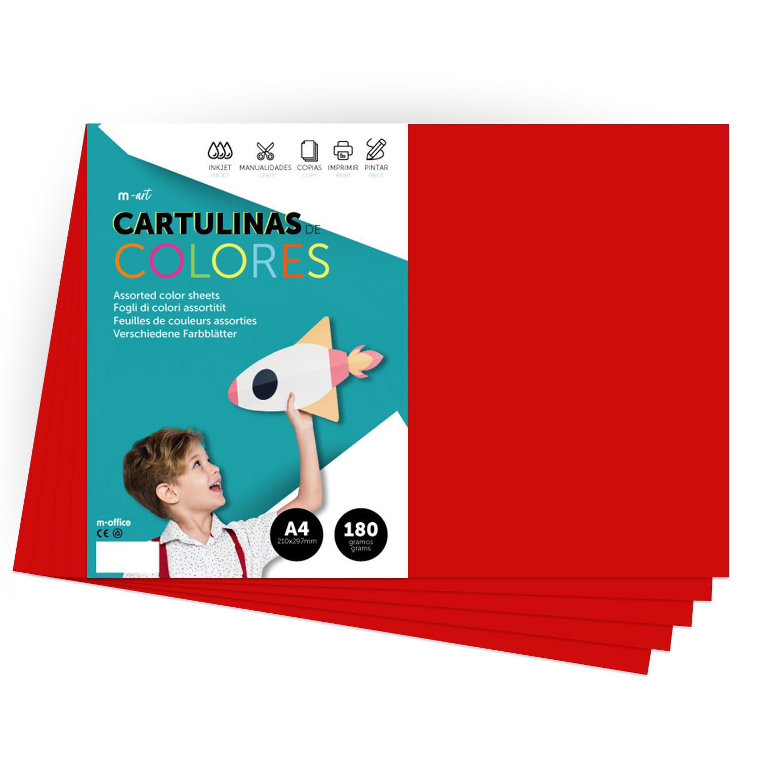 A4 Colour Card - Intense Colours 180g for Crafts, Print Your Documents and Creative Designs, Colour Foils A4 · m-office (250 Sheets, Dark Red) — image 1