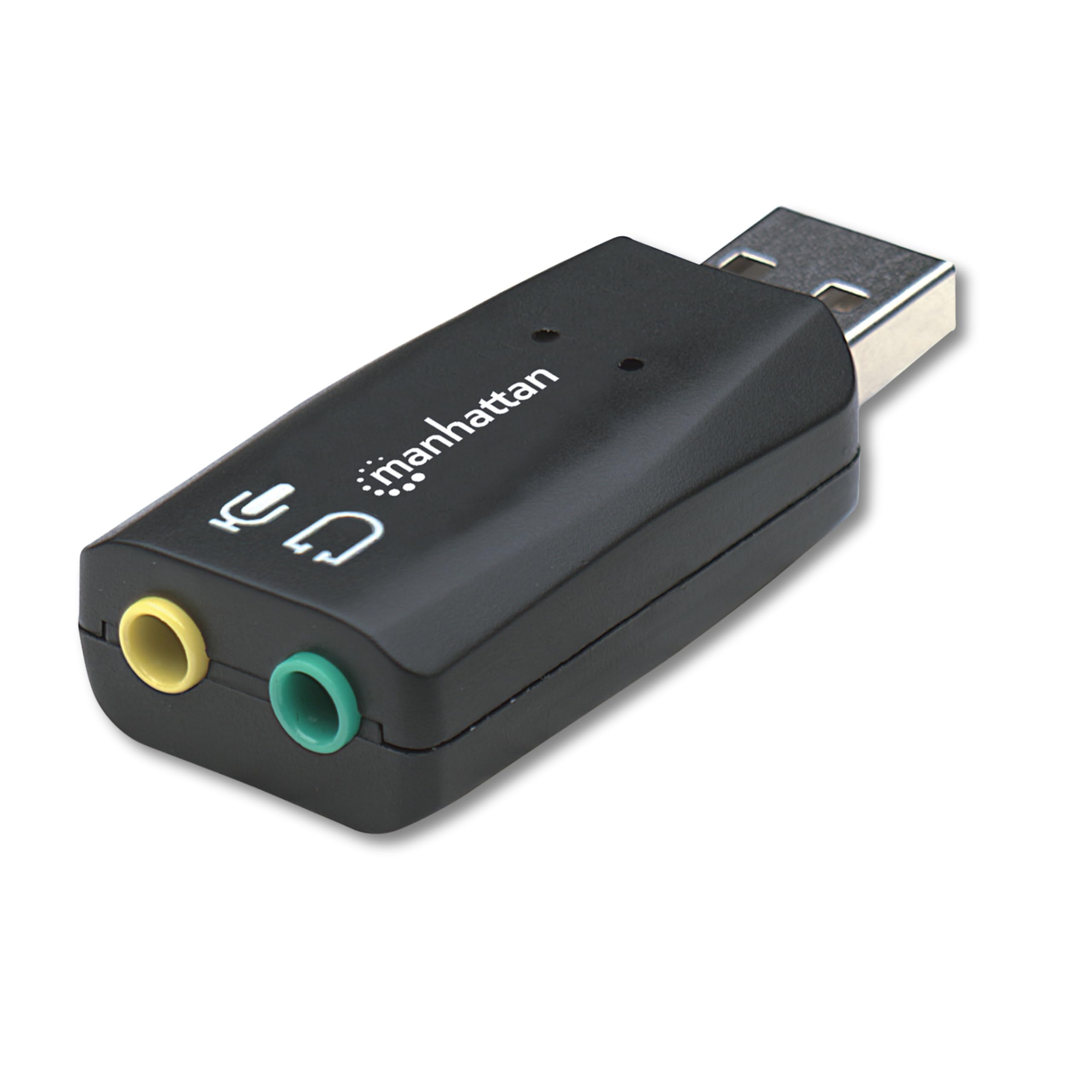 Manhattan USB-A Sound Adapter, USB-A to 3.5 mm Mic-in and Audio-Out ports, 480 Mbps (USB 2.0), Supports 3D and Virtual 5.1 Surround Sound