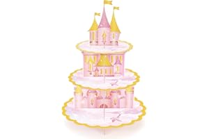 WERNNSAI Pink Castle Cupcake Stand - 3 Tier Cake Stand Cardboard Dessert Tower for Kids Girls Princess Birthday Party Decorat