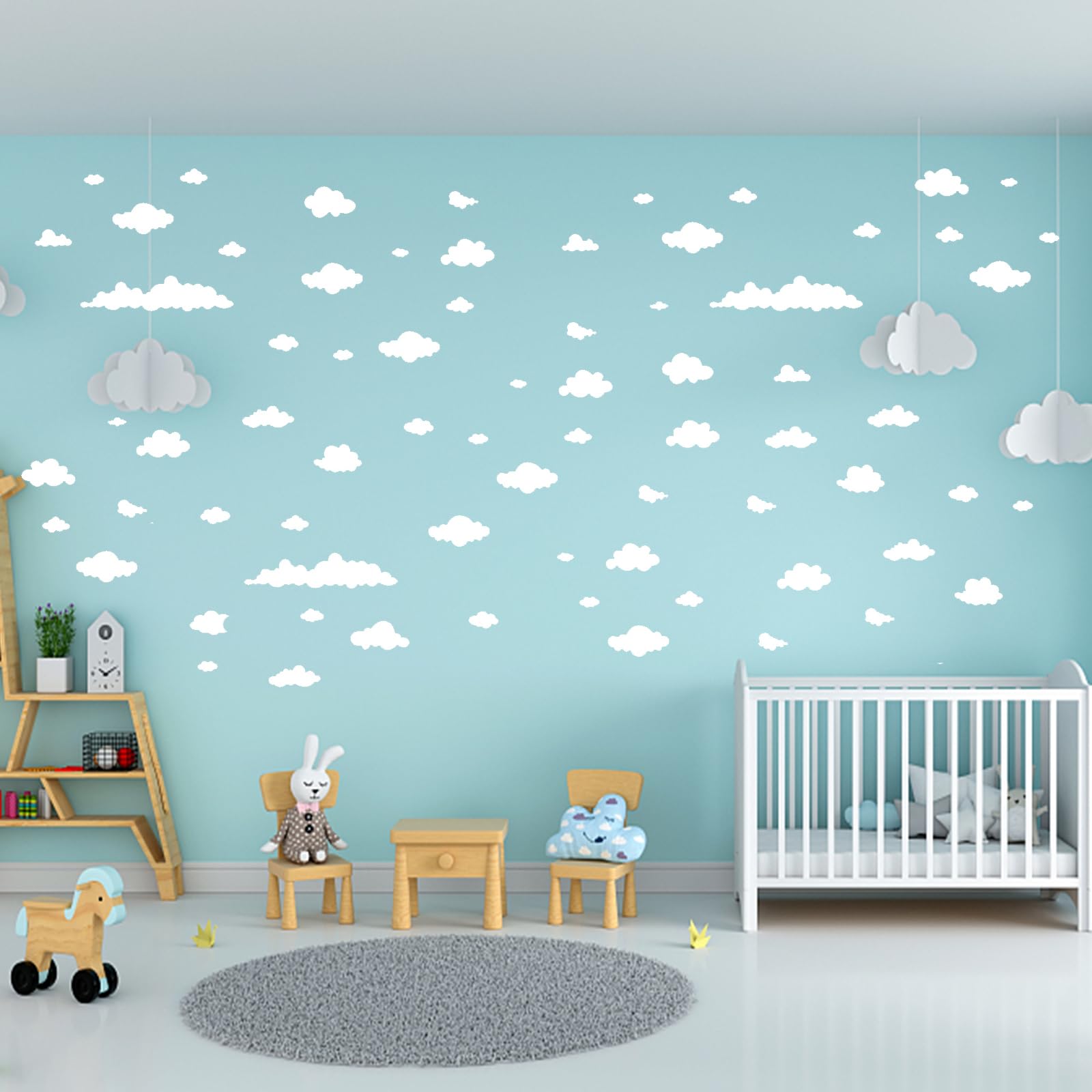 SUPERDANT 48 Pieces White Cloud Wall Decals Stickers Baby Art Girls Vinyl Living Decoration Home Mural Playroom DIY Decor for Nursery Kids Room Bedroom Wall Sticker Vinyl Transfer