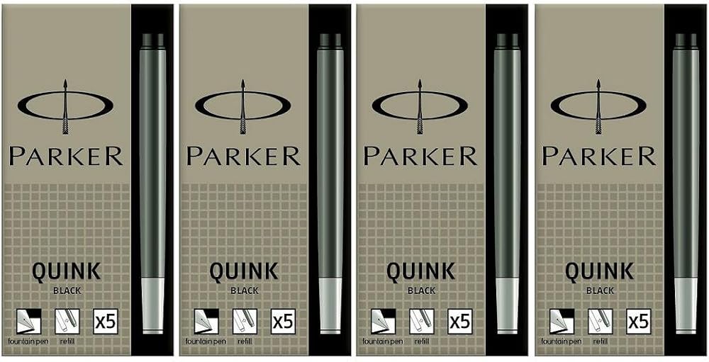 PARKER Quink Fountain Pen Long Ink Cartridges Permanent Black x 20