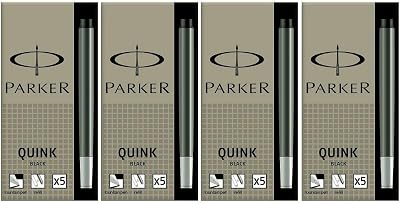 PARKER Quink Fountain Pen Long Ink Cartridges Permanent Black x 20