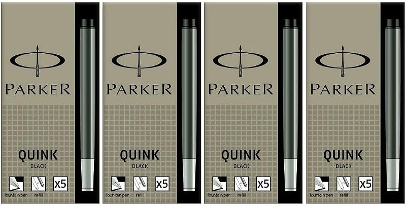 PARKER Quink Fountain Pen Long Ink Cartridges Permanent Black x 20