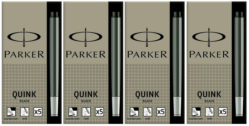 Parker Quink Fountain Pen Long Ink Cartridges Permanent Black x 20 (4x5)