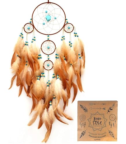 Boho Dream Catcher With Turquoise & Feathers - 13cm Hoop, 47cm Long, Wall Hanging For Bedroom Decor