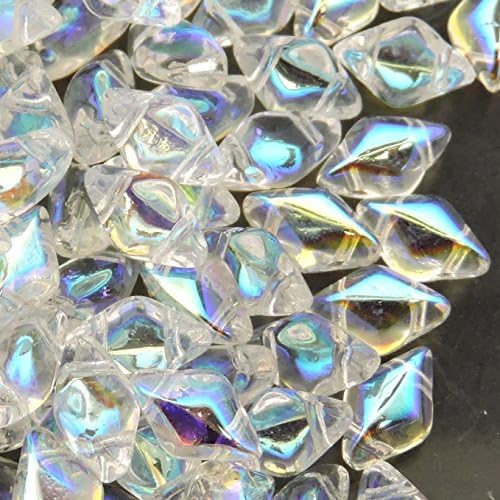Czech Glass GemDuo Beads, 2-Hole Diamond Shaped Beads 5x8mm, 10 Grams, Crystal AB