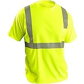 OccuNomix LUX-SSETP2B-YS Classic Standard Short Sleeve Wicking Birdseye T-Shirt with Pocket, Class 2, 100% ANSI Wicking Polyester Birdseye, Small, Yellow (High Visibility)