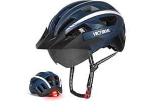 VICTGOAL Bike Helmet for Men Women with Led Light Detachable Magnetic Goggles Removable Sun Visor Mountain & Road Bicycle Helmets Adjustable Size Adult Cycling Helmets
