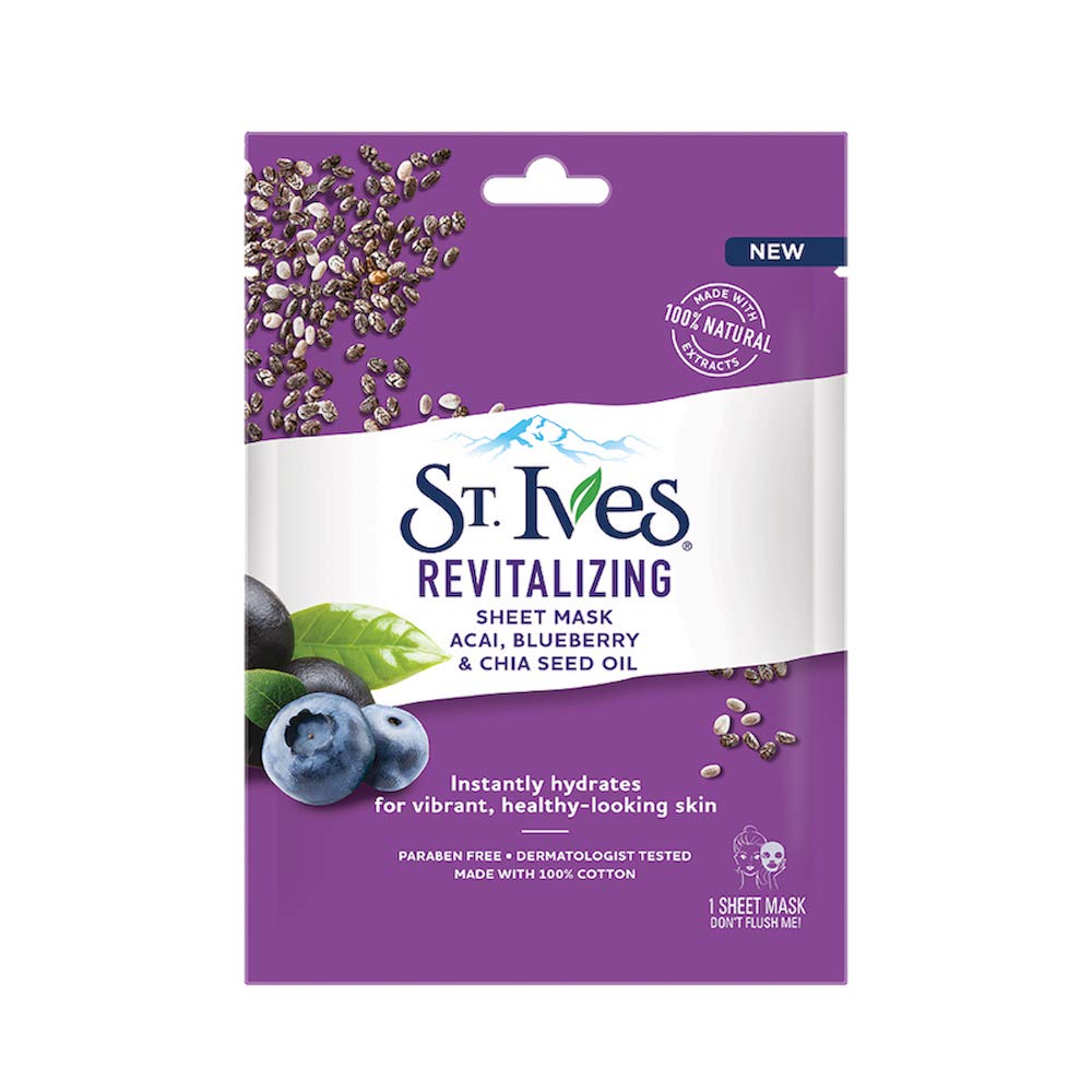 St Ives 23 ml Sheet Mask Revitalising Acai, Blueberry and Chia Seed Oil (Single)