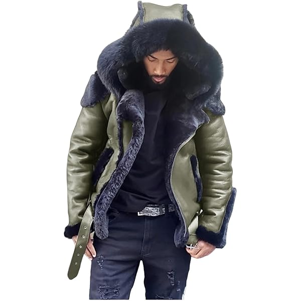 Hoodie for Men Suede Faux Fur Leather Jacket Sherpa Fleece Lined