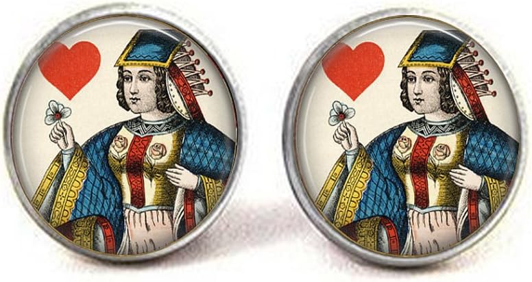 Vintage Playing Card Jewelry - Queen of Hearts Earrings Yellow