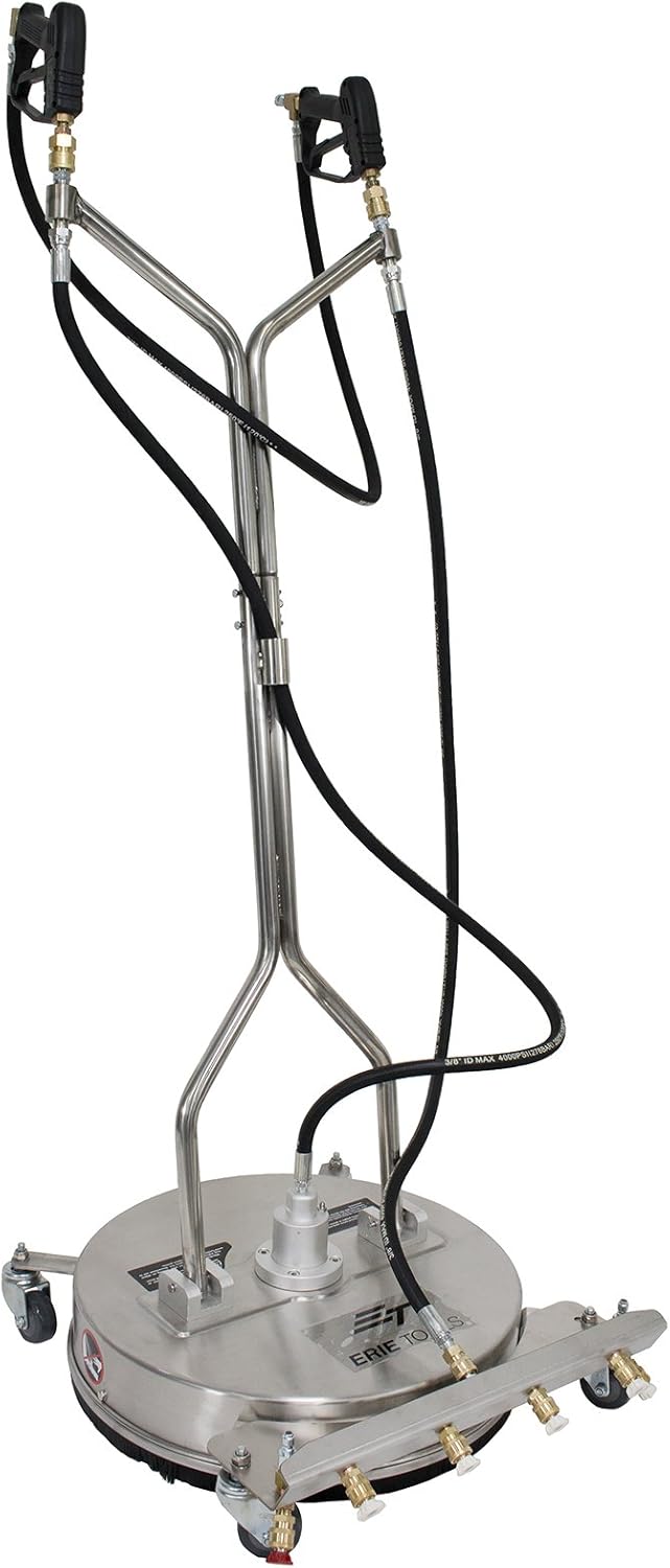 Erie Tools 21" Stainless Steel Surface Cleaner with Wheels, 4 Nozzle Front Spray Bar, Side Nozzles, Pressure Washer Attachment 4000 PSI 4 GPM