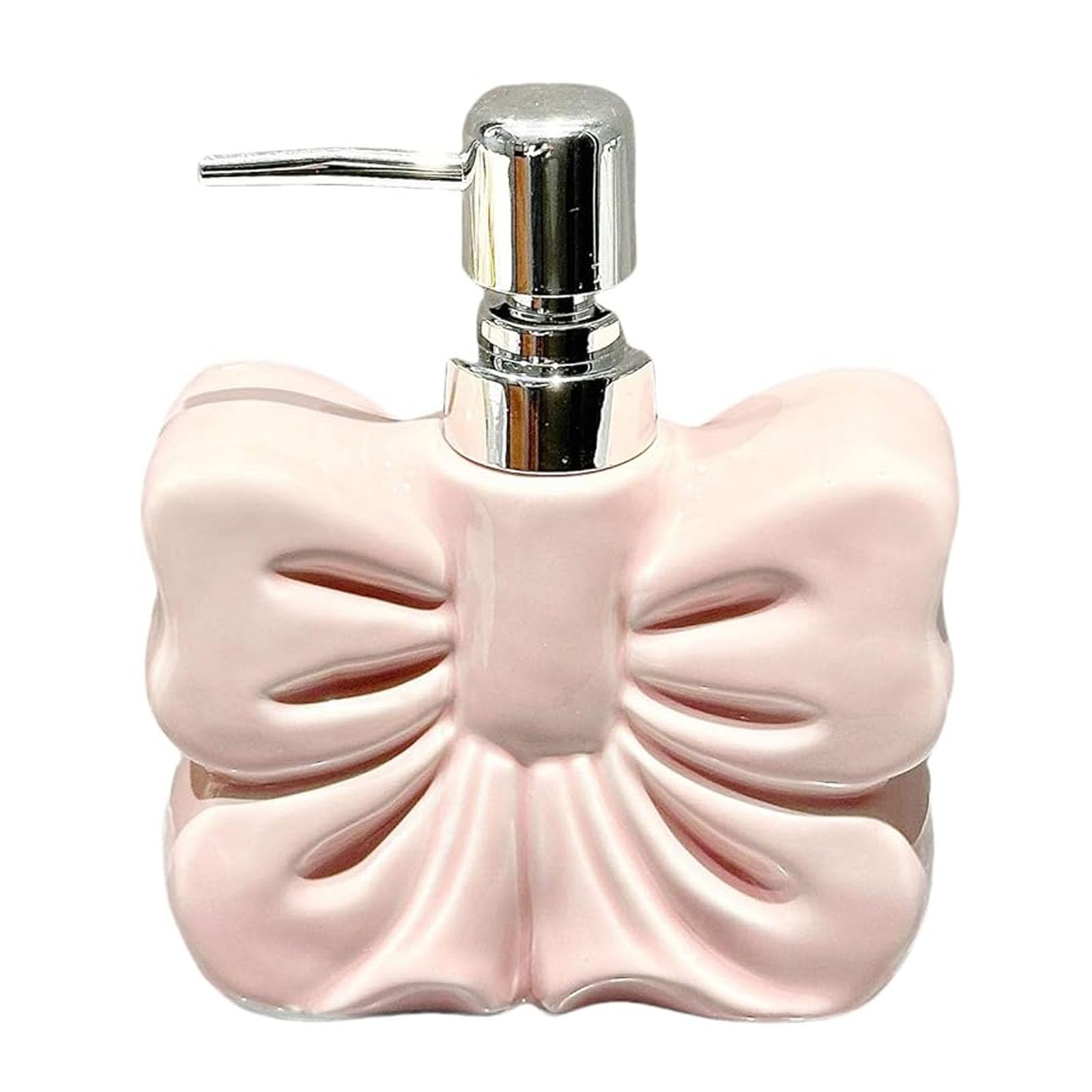 Photo 1 of ******TOP PART MISSING******** Bow Shape Soap Dispenser, 12 oz Ceramic Hand Soap Dispenser with Removable Pump, Refillable Liquid Hand SoapDispenser, Lotion Dispenser for Kitchen Bathroom Countertop (Pink)