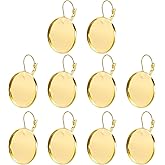 uxcell 10Pcs Leverback Earring Hooks with Flat Round Tray, 25mm Blank Bezel Trays Gems Setting Earring Findings for DIY Jewelry Making Supplies, Gold