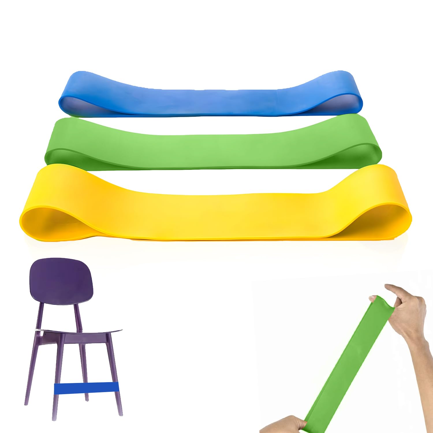 3 Pcs Chair Bands ADHD Aids, Chair Bands for Sensory Chair ADHD Wobble Cushion Fitness Resistance Band with Fidgety Feet Sensory ADHD Autism Hyperactivity(0.4, 0.6, 0.8 mm Green Blue and Yellow)