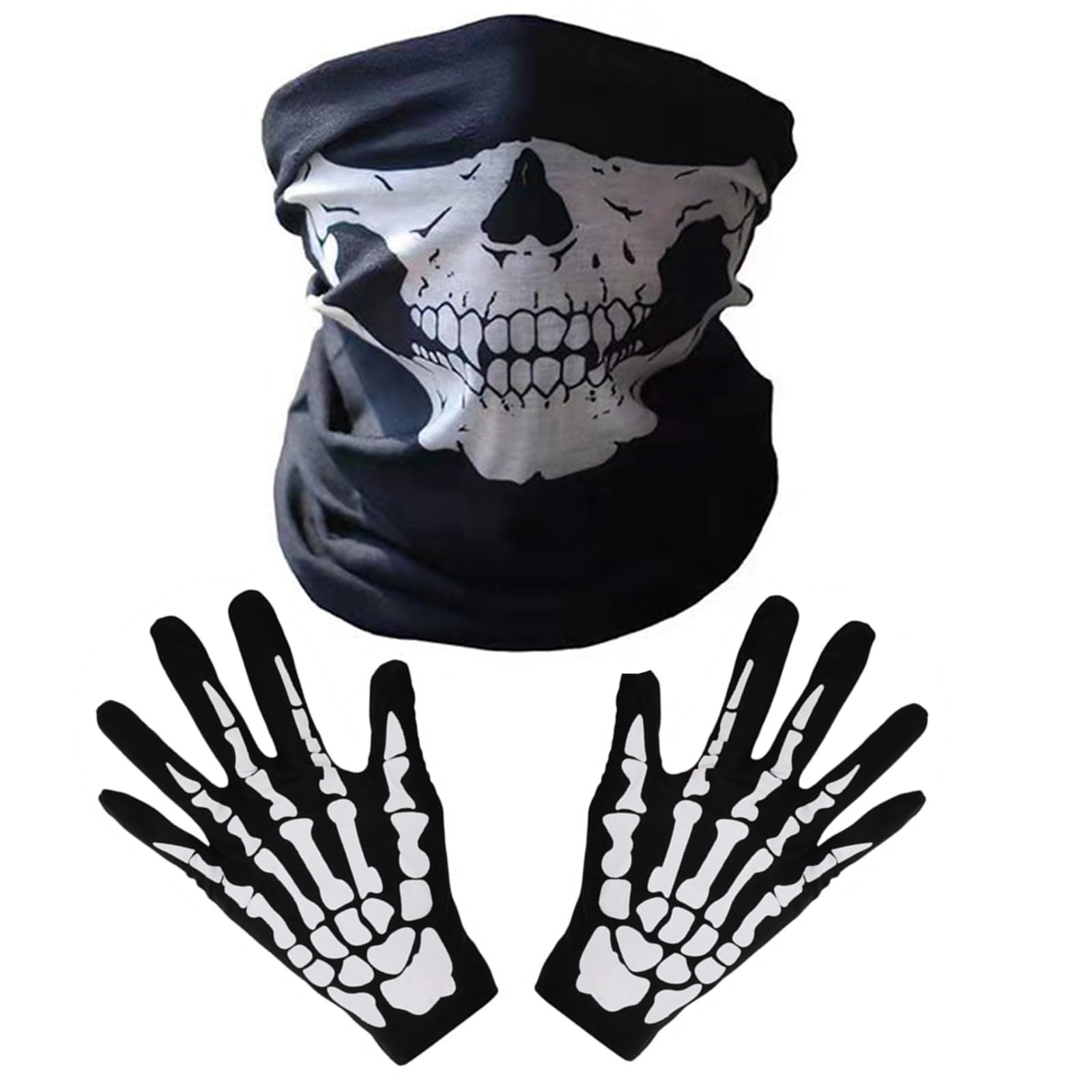 White Skeleton Gloves and Skull Face Mask Ghost Bones for Adult Halloween Dance Costume Party