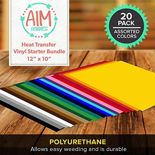 AIM HOBBIES Heat Transfer Vinyl Starter Bundle 12 x 10 - 20 Pack of Assorted Colors