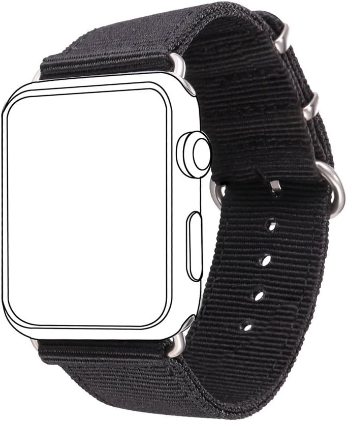 Bandmax Nylon Band Compatible For Apple Watch 38MM/40MM, Classic Black Nylon Fabrics Replacement Strap Accessories Compatible For iWatch Series SE 6/5/4/3/2/1 mix Stainless Steel Classic Buckle(Black)