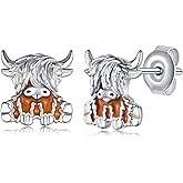 Highland Cow Sterling Silver Stud Earrings - Western Boho Cow Earrings for Women - Animal Lover Gifts