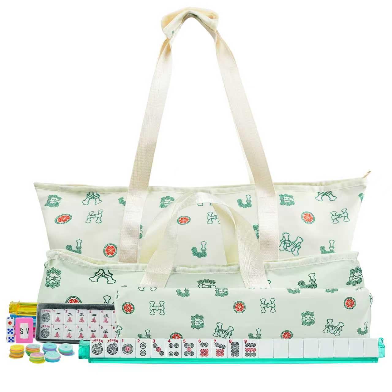 BESFIRD American Mahjong Tile Set with 4 Rack and Pushers, 166 Melamine Tiles, Flower-Printed Carrying Bag, Dice & Accessories – Durable Travel Mahjong Set for Family & Friends Game Nights