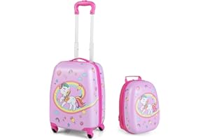 KOTEK Kids Carry On Luggage Set, 16" Hardside Rolling Suitcase with Spinner Wheels, Travel Rolling Luggage for Boys Girls (Pi