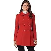 Allegra K Women's Peter Pan Collar Double Breasted Winter Long Trench Pea Coat