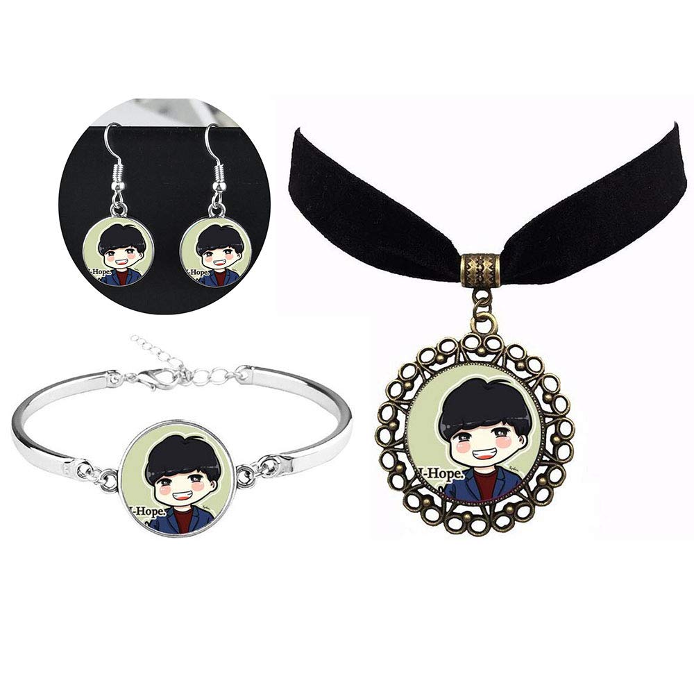 BTS Necklace Bracelet Earrings Cartoon Jewelry Set for Girls Kids Party Favors and A.R.M.Y