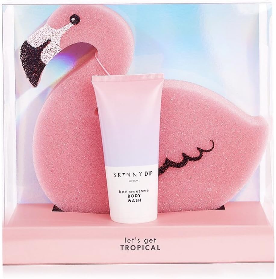 Skinnydip ‘Lets Get Tropical’ Body Wash 100ml & Flamingo Sponge