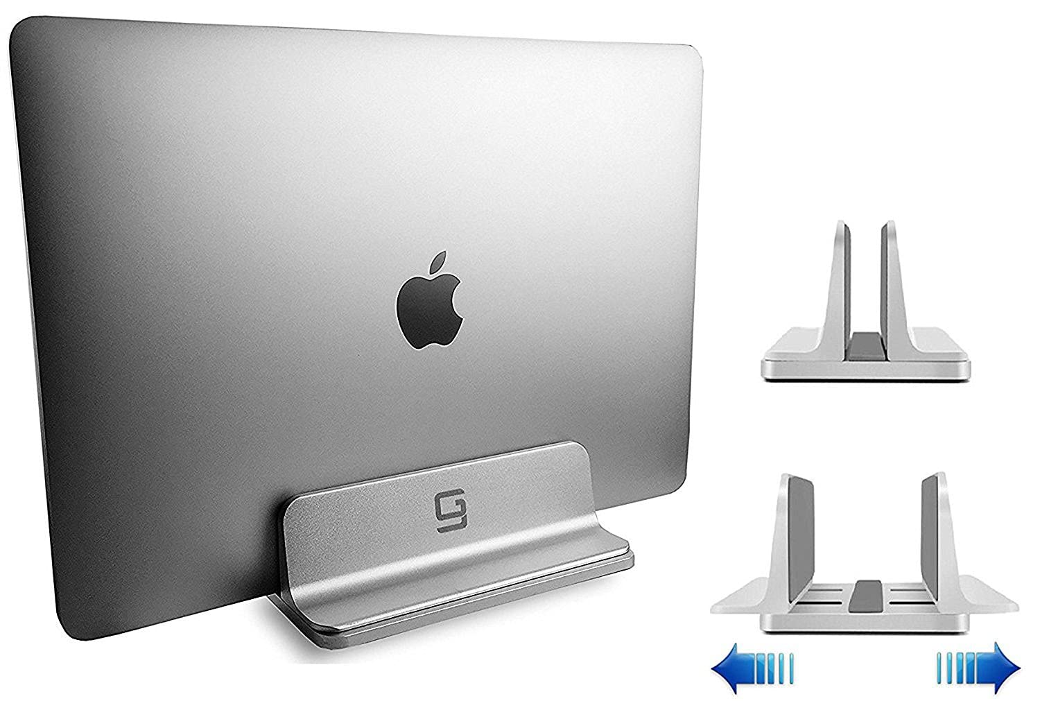 Vertical Laptop Stand for Desk [Adjustable] Sturdy Aluminum Dock Fits All Laptops (up to 20.3 inches) Space Saving, Modern Compact Holder, Compatible with MacBook Pro/Air, Surface, HP, Dell (Silver) — image 1