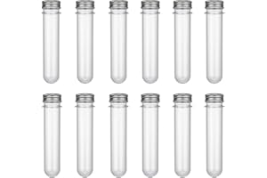AQSXO 12 Pcs 45ml Clear Plastic Test Tubes, 25x140mm Tube for Sample, for Scientific Experiments, Party, Decorate The House, Candy Storage.