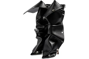 KaroNairy Women Stiletto Knee High Boots Slouch Pointed Toe High Heel Boot Detachable Snap-off Panel Shark Boots