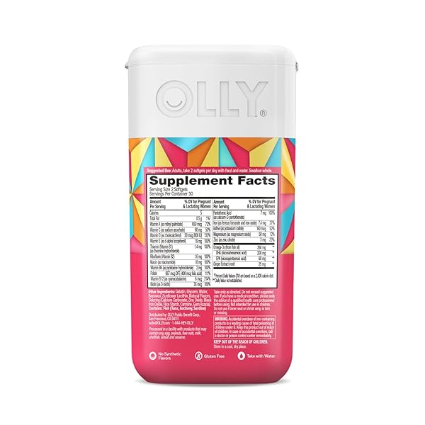OLLY ULTRA STRENGTH PRENATAL MULTIVITAMIN SOFTGELS, SUPPORTS HEALTHY GROWTH, BRAIN DEVELOPMENT, IRON, FOLIC ACID, DHA, VITAMINS C, E, 30 DAY SUPPLY-60 COUNT