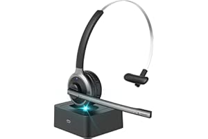 XAPROO Wireless Headset with Microphone for PC, Wireless 5.0 Headset with Microphone, Flip-to-Mute Mic, On Ear Cell Phone Headset with Charging Base for Home Office Call Center Zoom Skype