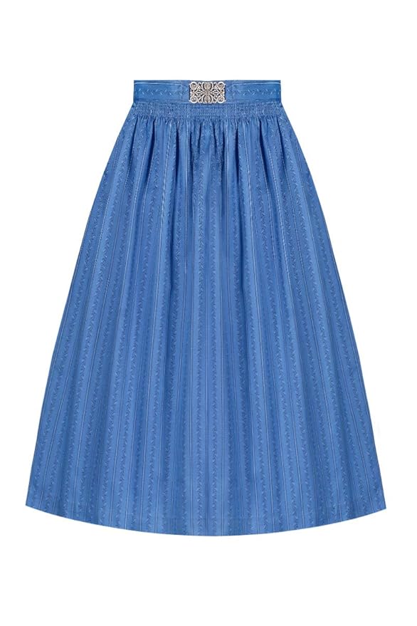 Moser Dirndlschürze midi 70er blau Gemustert Mila 007411, traditionelle Baumwollschürze, filigranes Muster aus Streifen und B