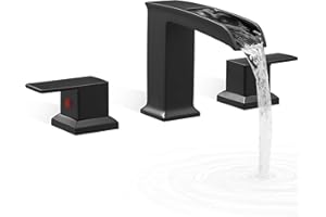 HOIGY Waterfall Roman Tub Faucet, Brass 6-16 Inch Bath Tub Faucets 3 Hole, High Flow Black Bathtub Faucet Set 2 Handle, Widespread Bathtub Faucets Deck Mount with Pre-Installed Water Hose No Noise