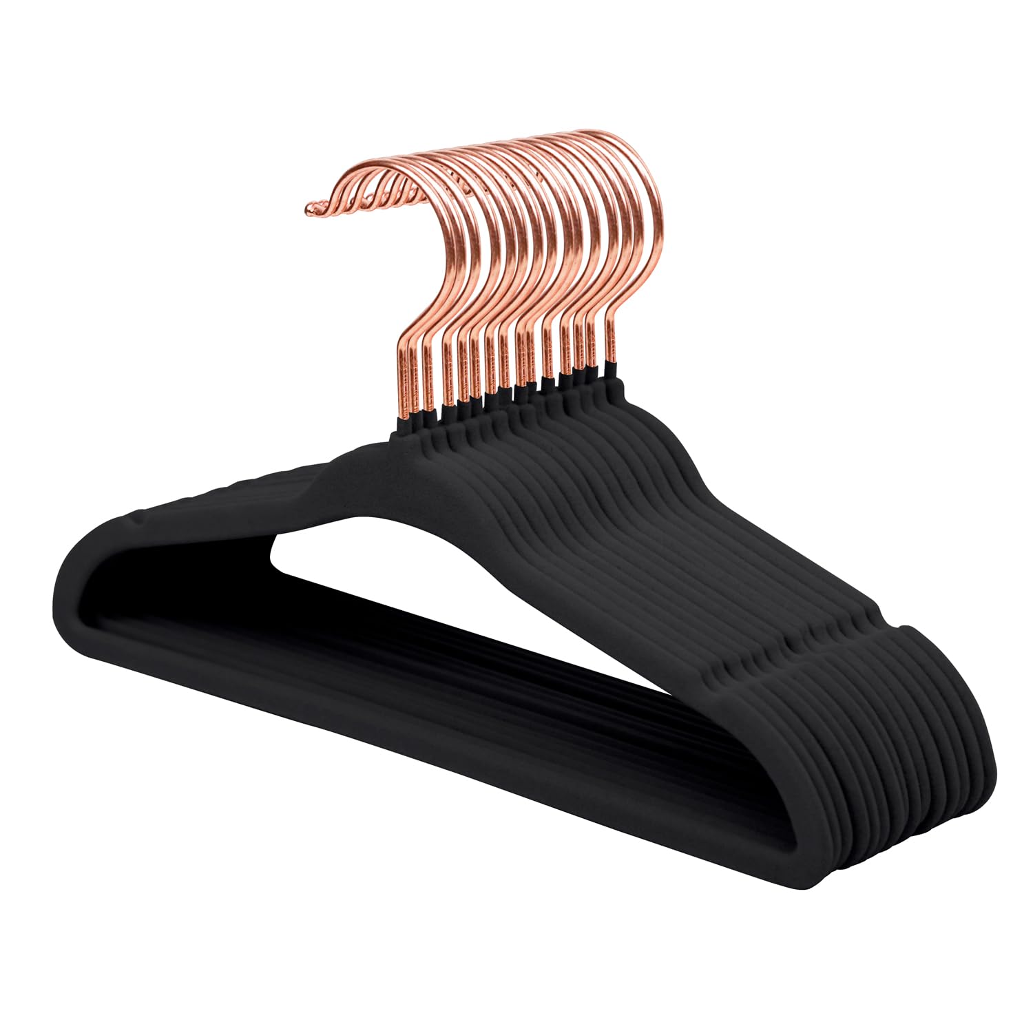ManGotree Baby Velvet Hangers With Rose Gold Hook, 27.8cm No-Slip Ultra Thin Space Saving for Infant and Toddler Clothes - 15 Pack Black
