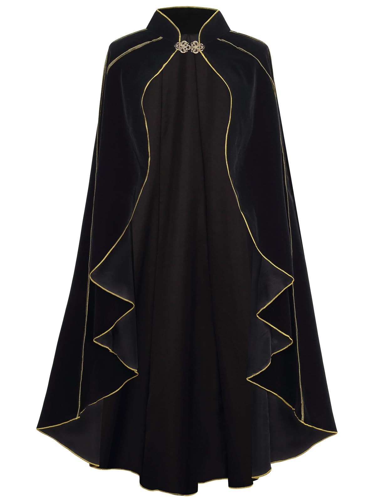Photo 1 of GRAJTCIN Women's Medieval Cloak Renaissance Thic Velvet Gold Trim Cape Halloween Costume for Adult (43.3", Black)
