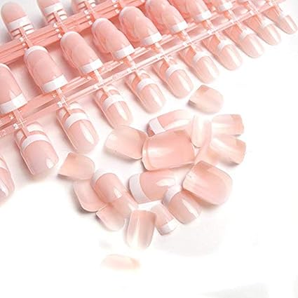 LIARTY 240 Stück Französisch Falsche Nägel Zum Aufkleben Kurz Natur Runde Holo Fake Nails für Damen und Frauen