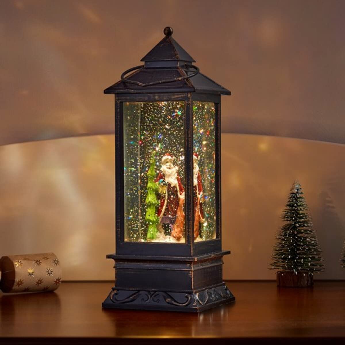 Marco Paul Light Up Christmas Snow Globe Lantern Battery Operated Santa Village Scene Ornament with LED Glitter Shaker Novelty Xmas Decoration for Home Tabletop & Window Display